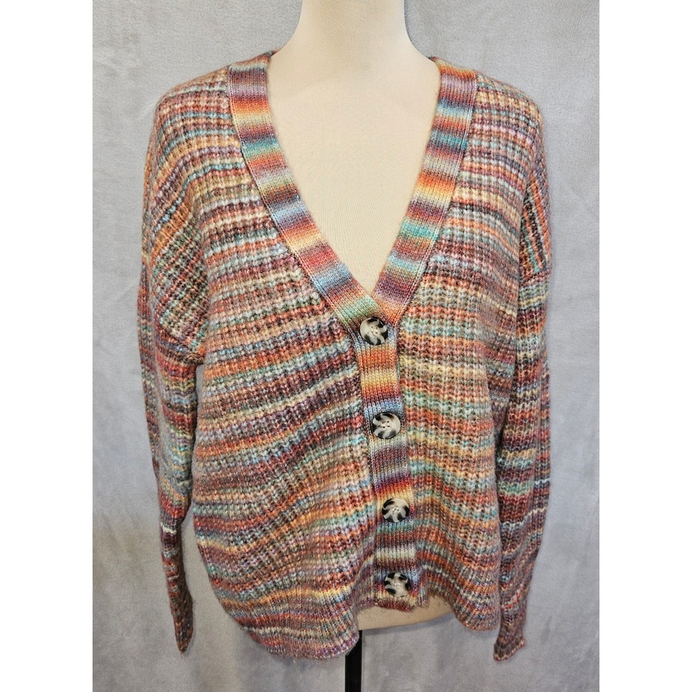 Volcom Grandpacore Rainbow Stripe Knit Cardigan Sweater M Desert Dreamz Boho